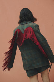 Blazer scozzese con frange