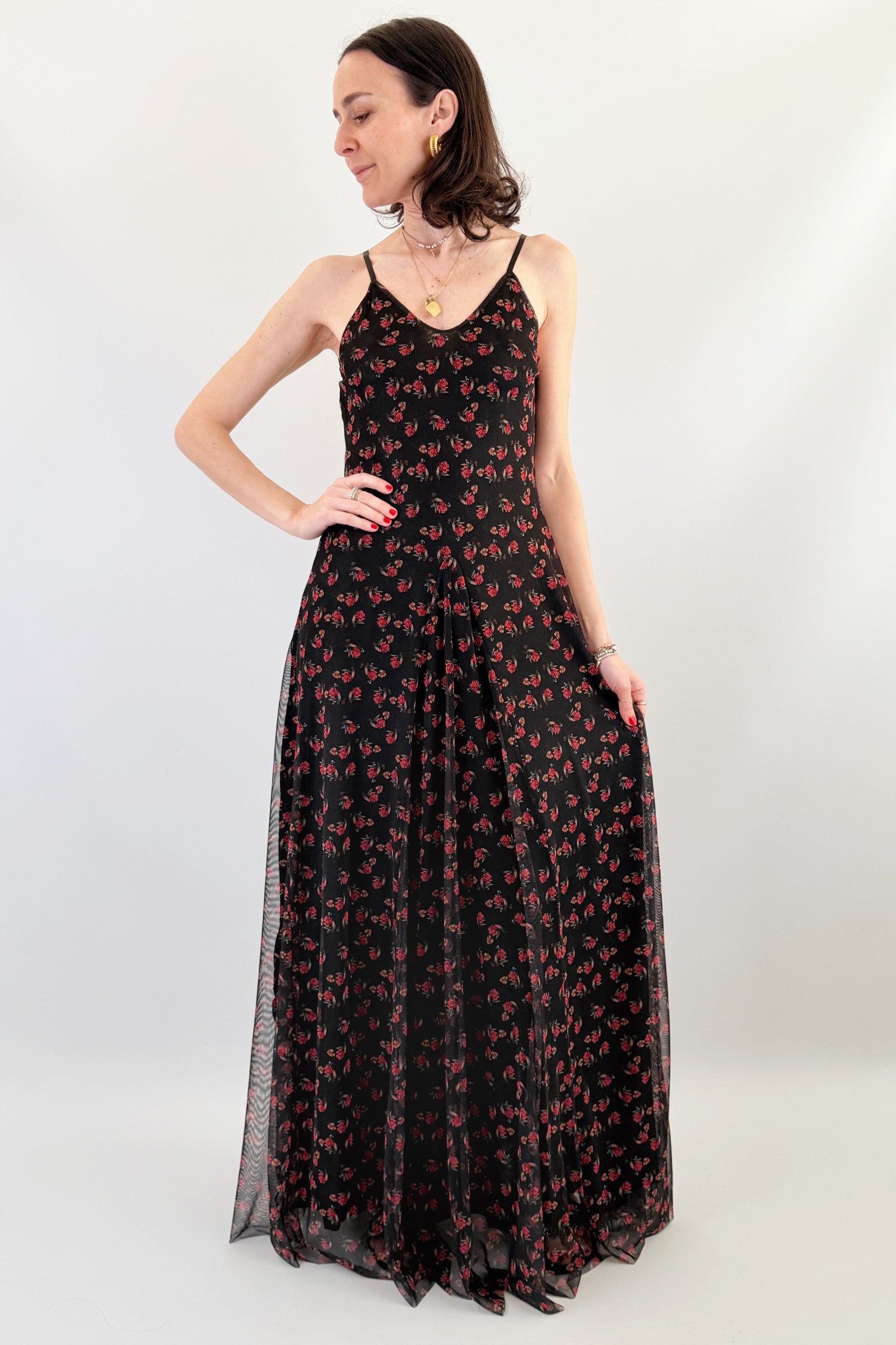 Abito lungo tulle fiori