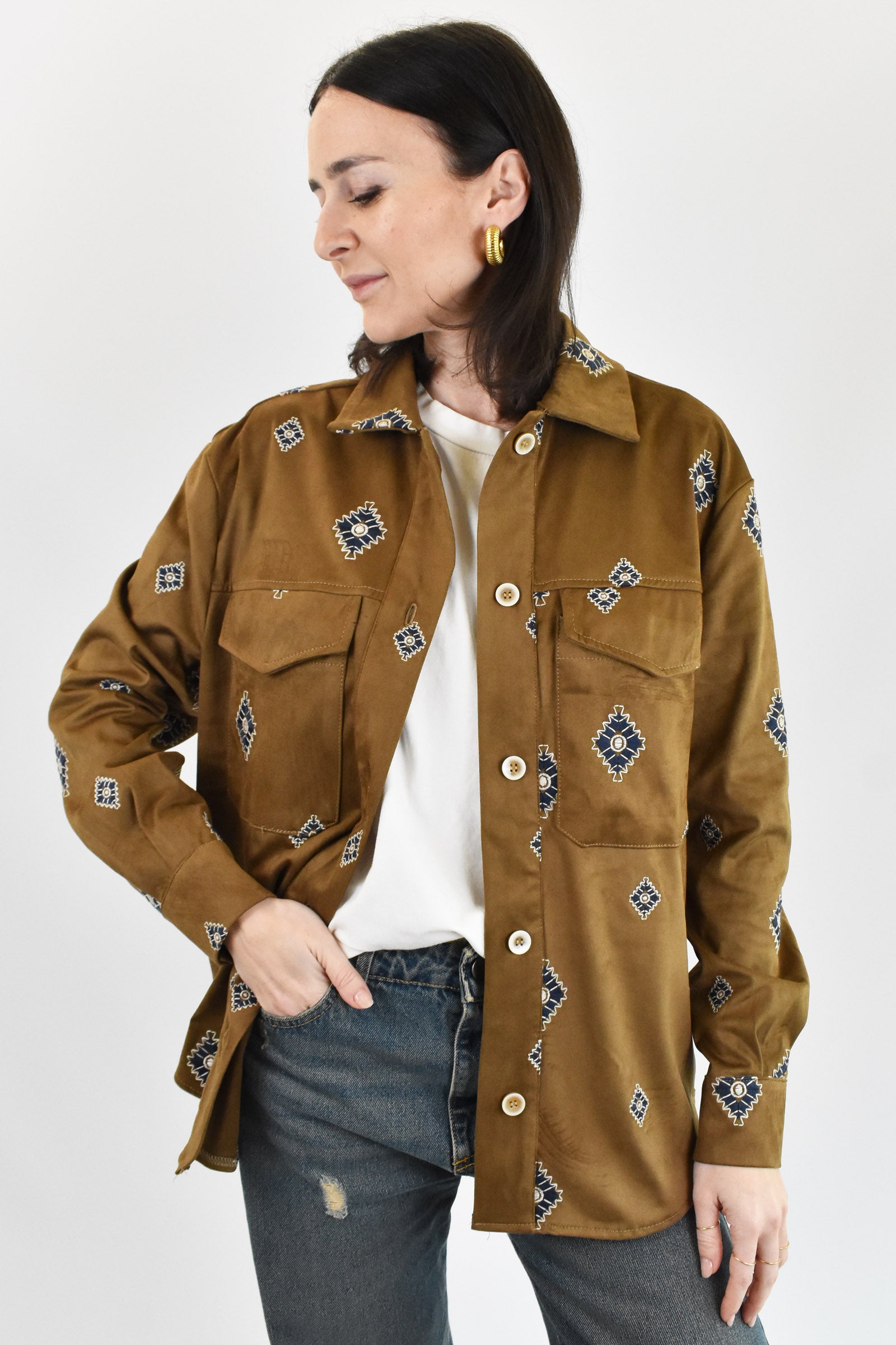 Camicia ecodainetto con ricami