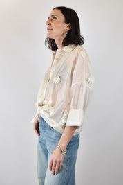 camicia donna in mussola Susy Mix con fiori applicati