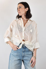 camicia donna in mussola Susy Mix con fiori applicati