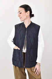 gilet trapuntato Susy Mix da donna blu con spacchi laterali