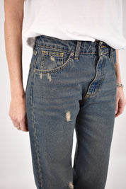 Jeans Susy Mix modello TINA straight leg a vita bassa in denim scuro leggermente invecchiato, casual chic, articolo jwtin88874