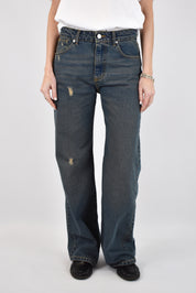 Jeans Susy Mix modello TINA straight leg a vita bassa in denim scuro leggermente invecchiato, casual chic, articolo jwtin88874