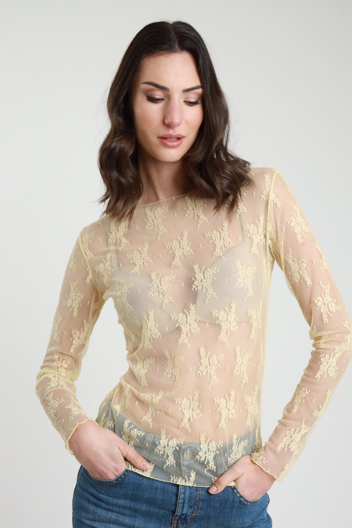 maglia di pizzo gialla Susy Mix, modello 10997