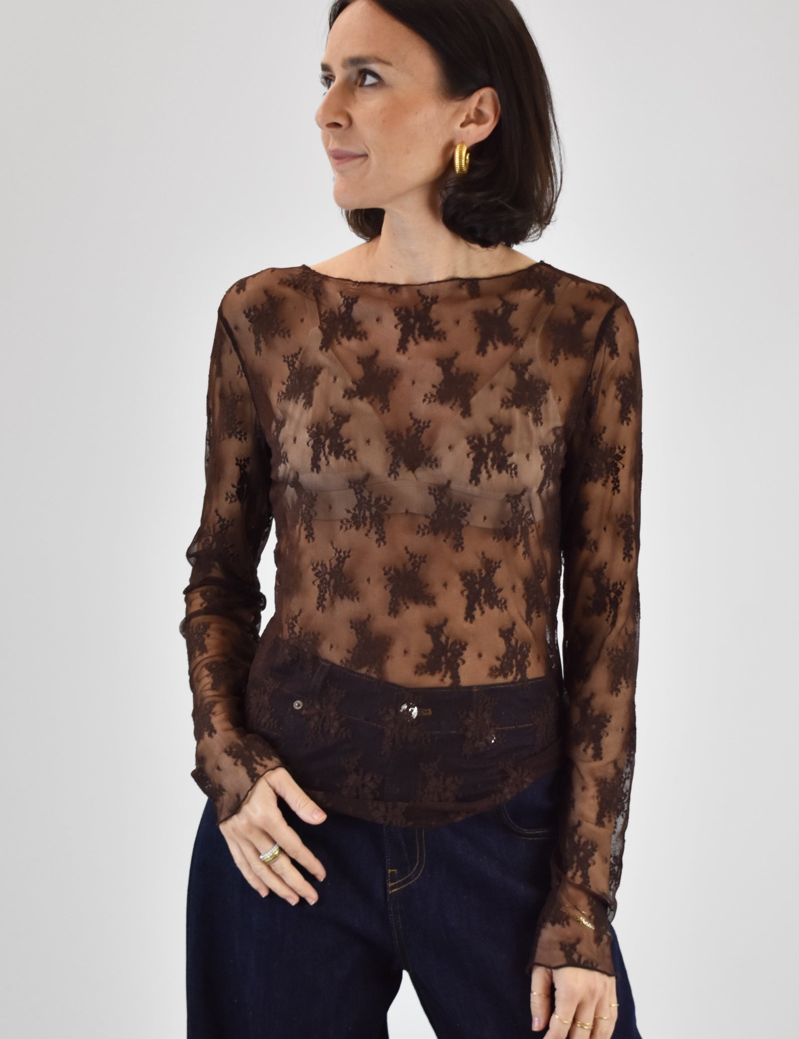 Maglia pizzo buco manica