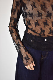 Maglia pizzo buco manica