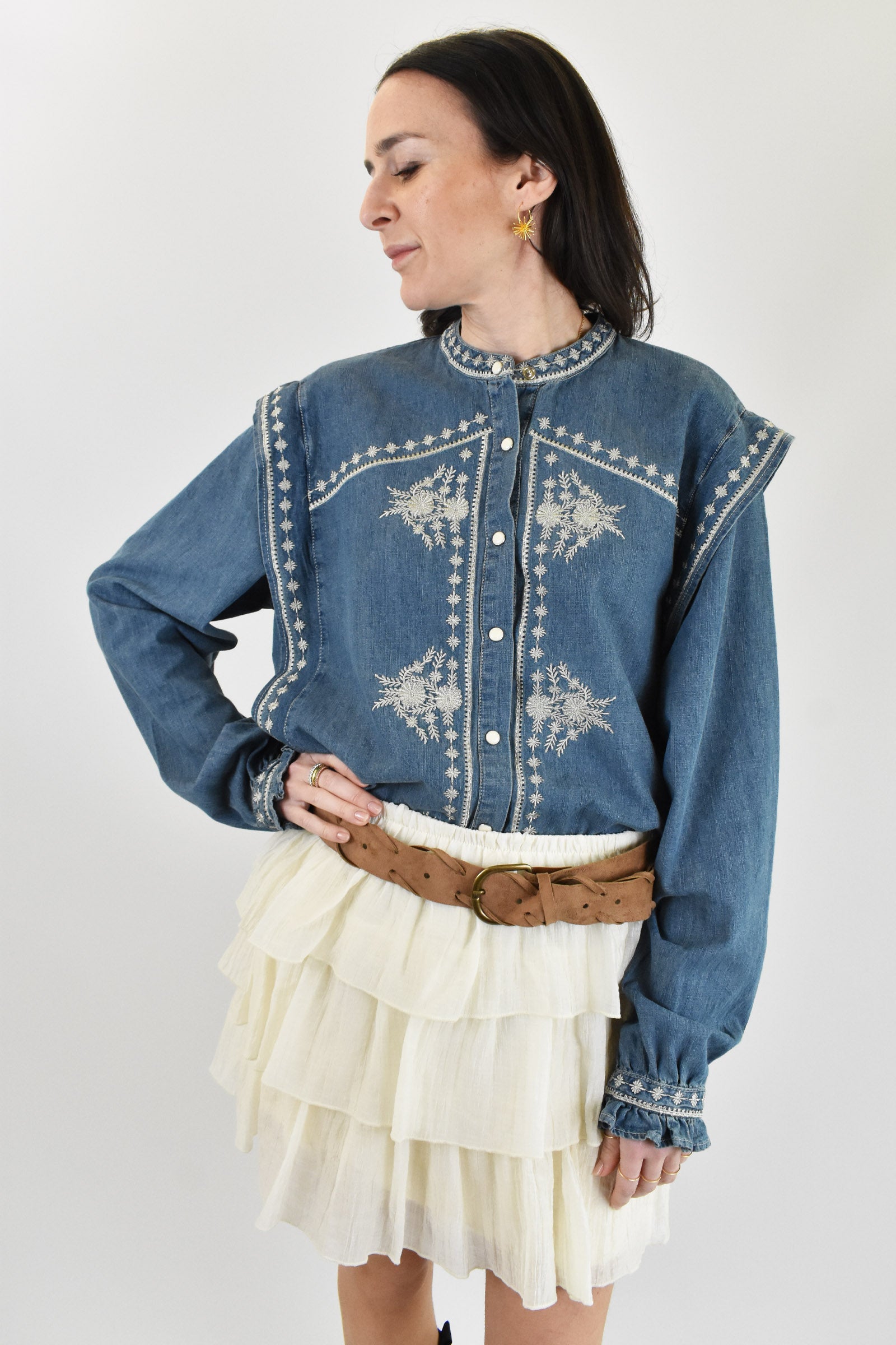 Camicia jeans con ricami