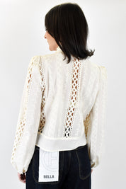 Camicia donna di Tensione In con pizzo su tutta la manica e passamaneria, chiusura con alamari