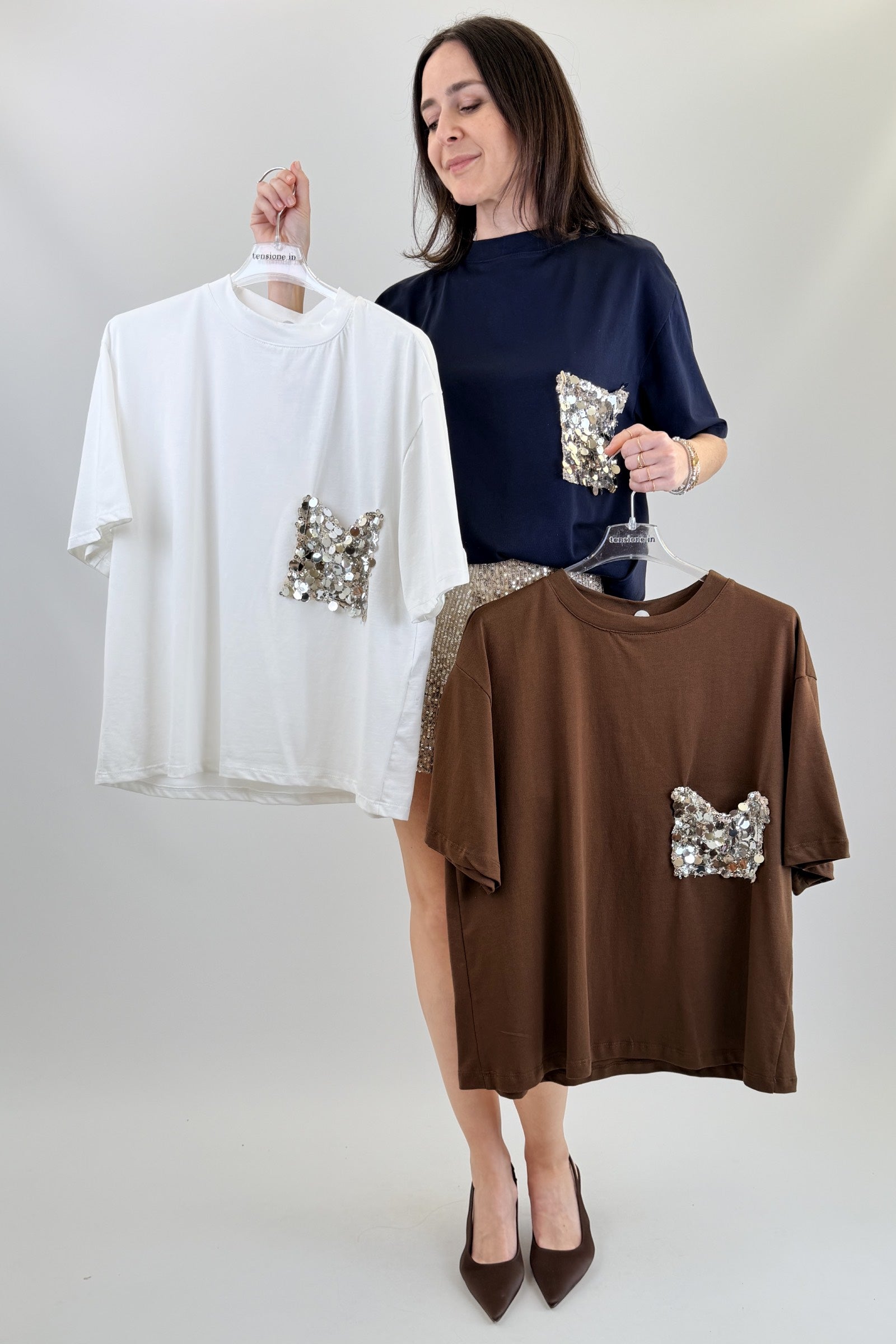 T-shirt tasca paillettes