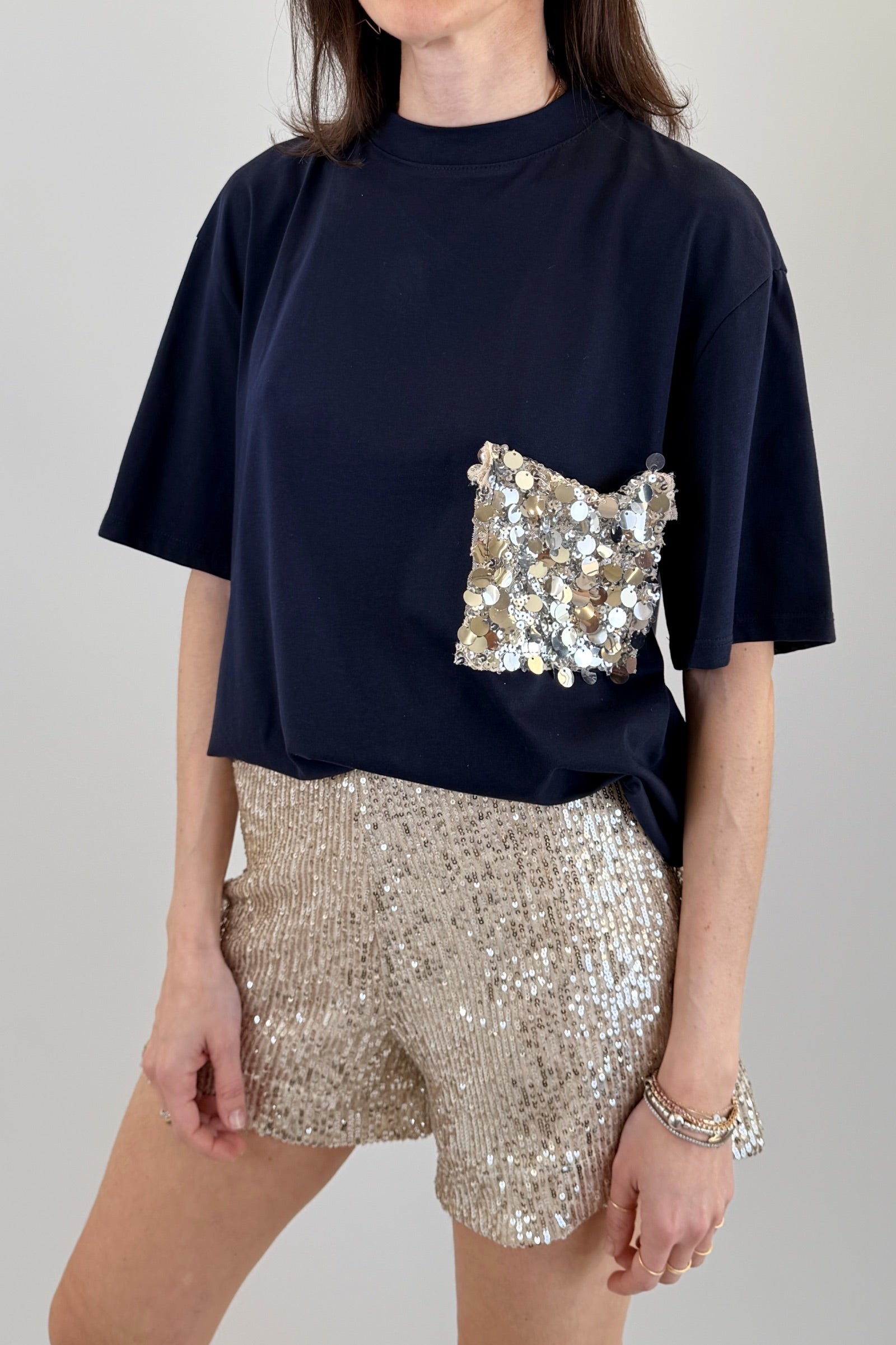 T-shirt tasca paillettes