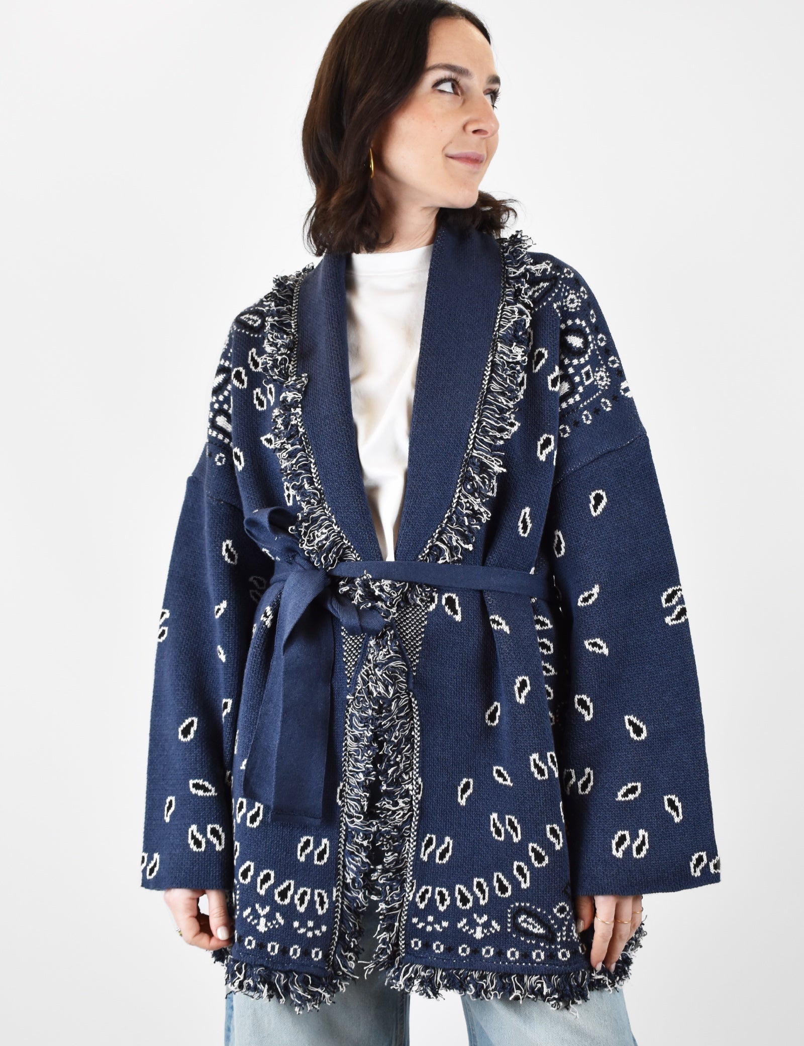 foto cardigan donna stampa bandana blu di Tensione In, P6HMG38A414
