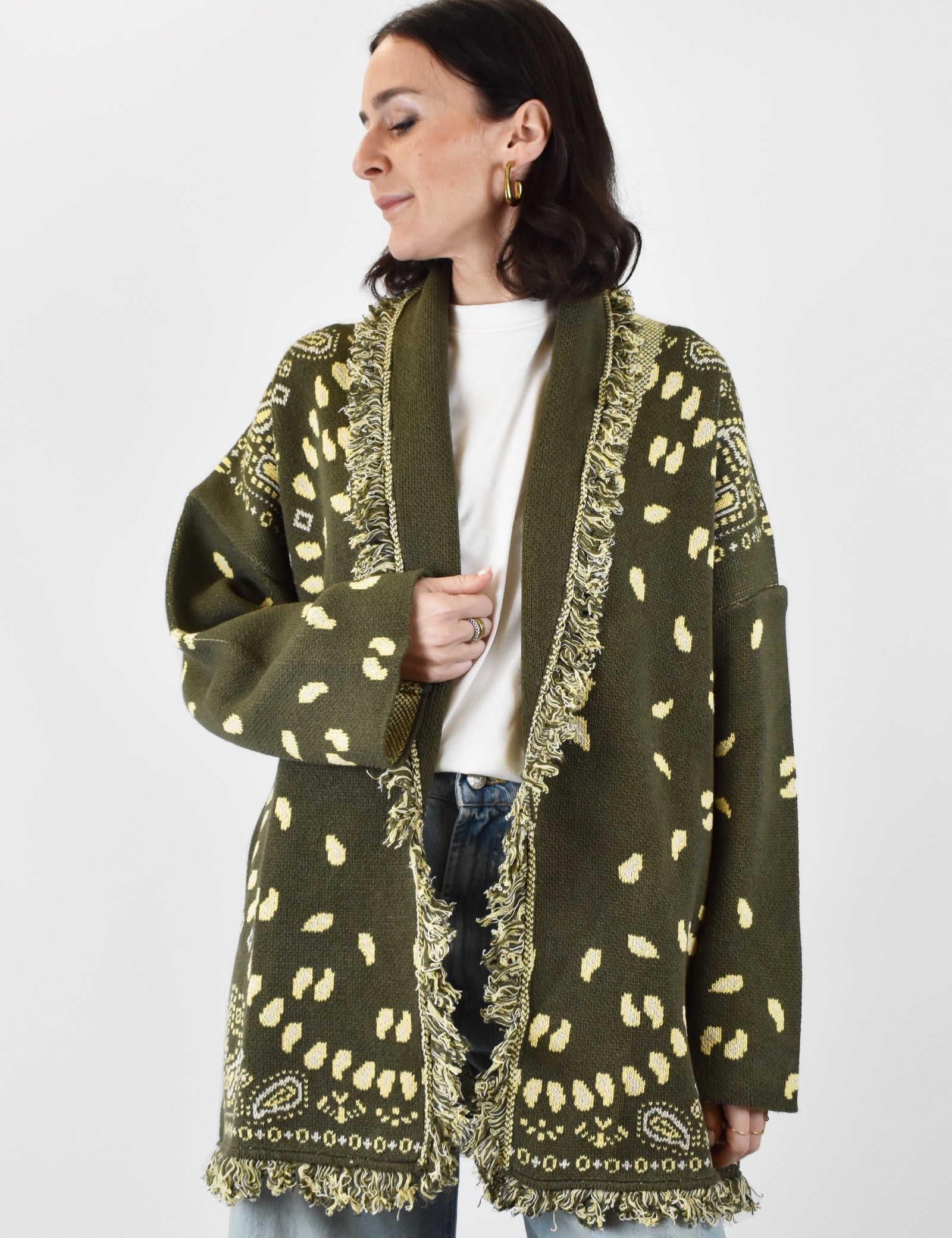 foto cardigan donna stampa bandana verde di Tensione In, P6HMG38A414