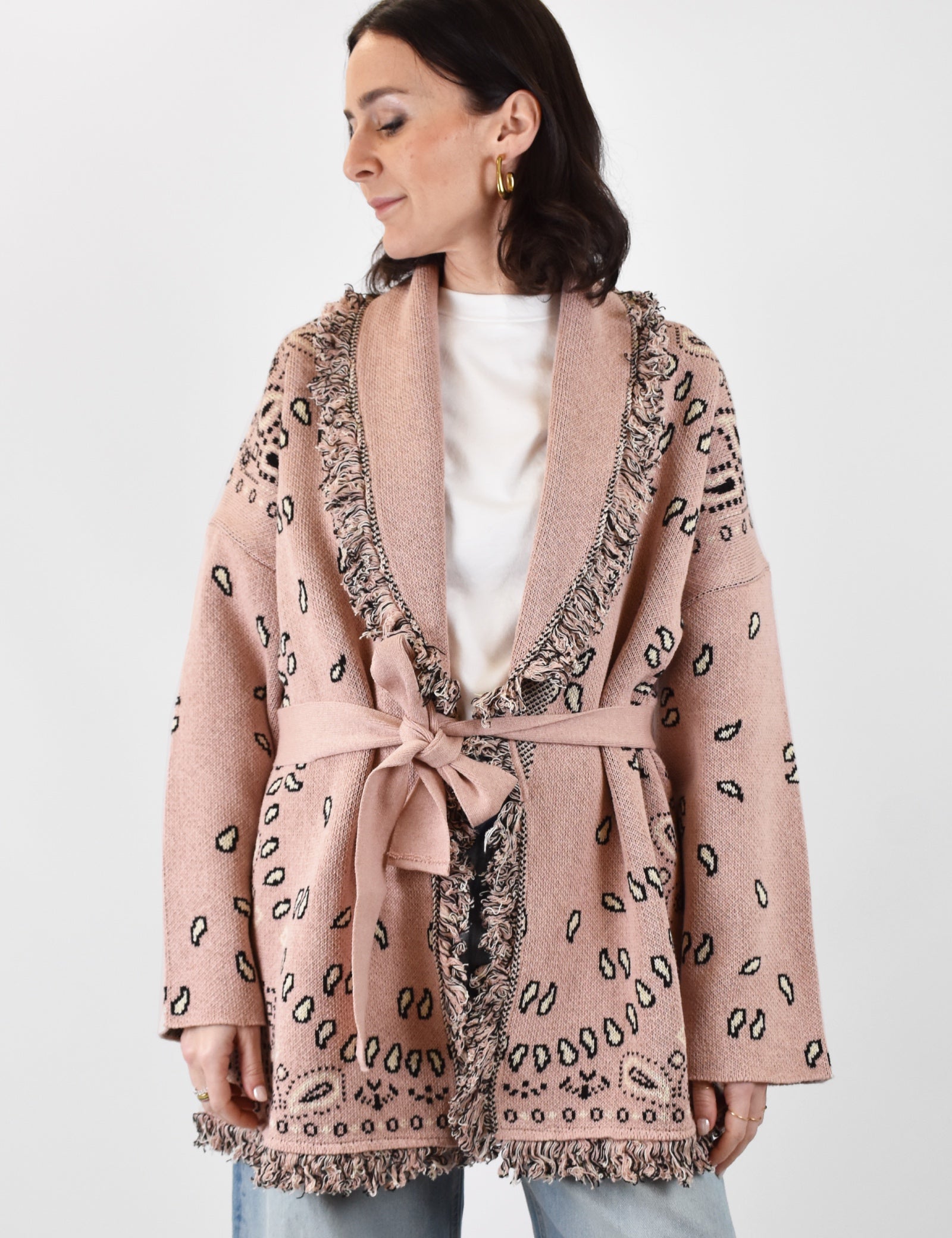 foto cardigan donna stampa bandana rosa di Tensione In, P6HMG38A414