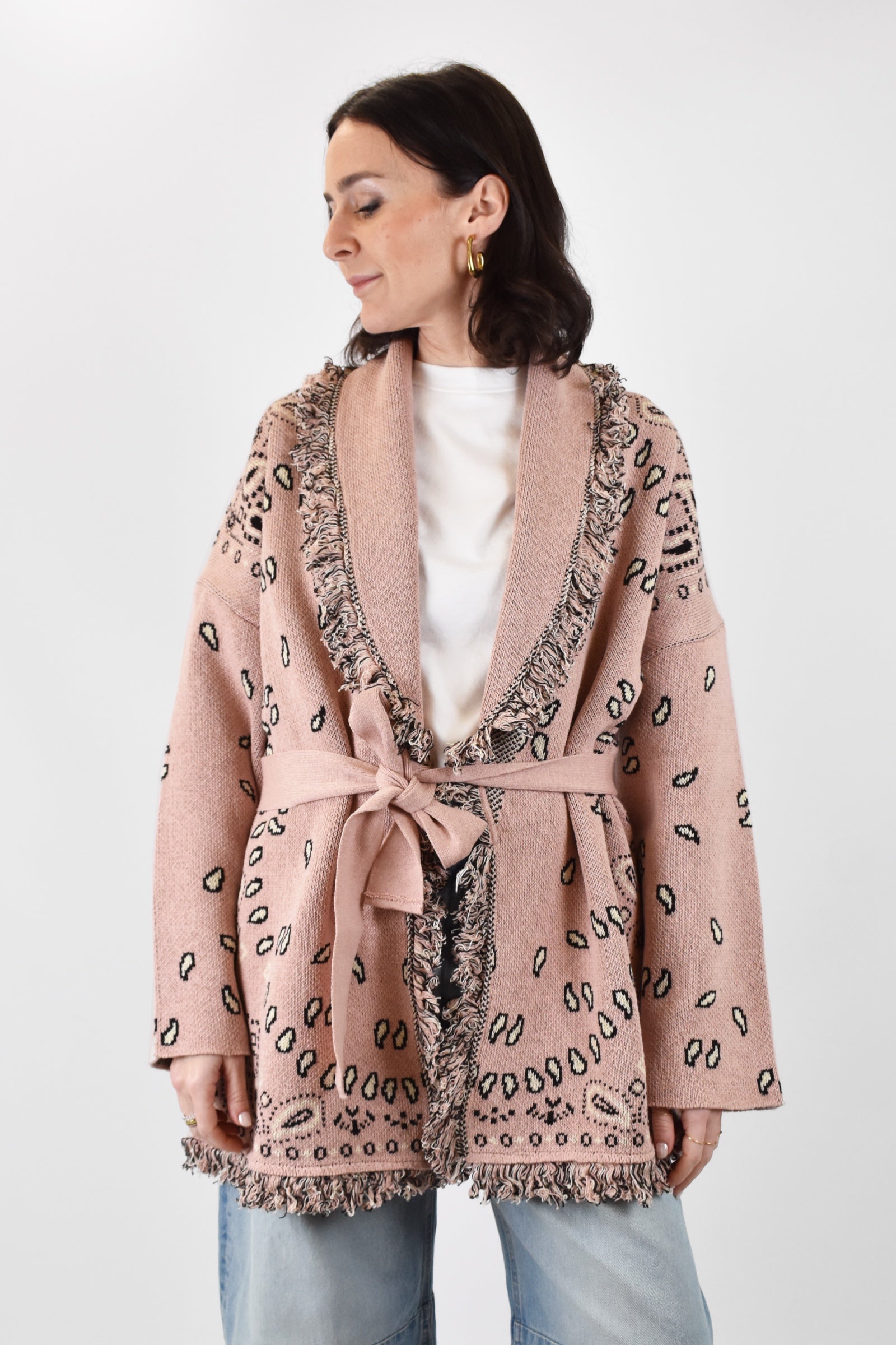 foto cardigan donna stampa bandana rosa di Tensione In, P6HMG38A414